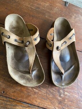 Birkenstock Papillio Womens Leather Sandals Size 37 Brown T-Strap Thong. Boho.